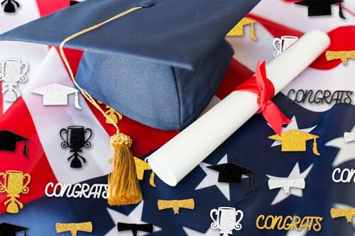 Graduation Confetti 2026 – 200PCS Black Gold Silver Table Decor