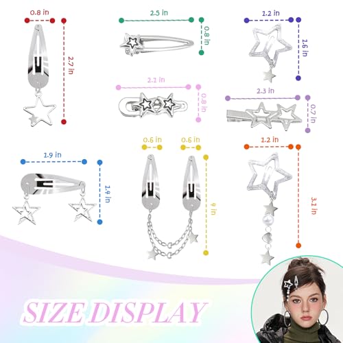 Y2K Silver Star Hair Clips 10-Piece Metal Barrette Set for Women