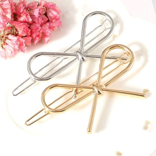 Metal Bow Hair Clips 4-Pack Gold and Silver Hairpin Clamps
