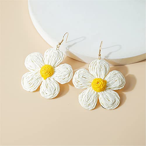 Bohemian Rattan Flower Drop Earrings for Women - Handmade Tropical Jewelry
