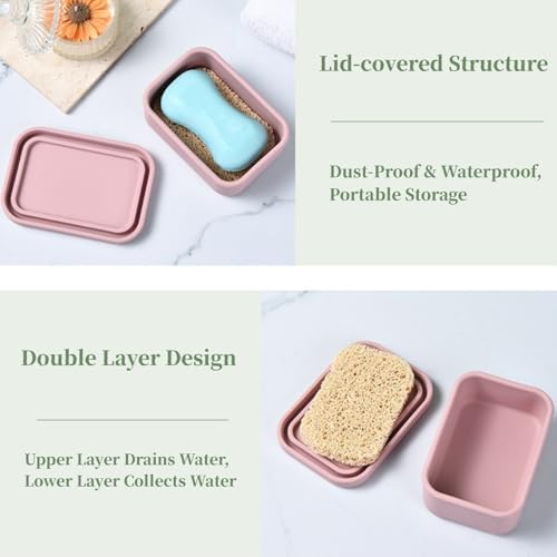 Leakproof Silicone Travel Soap Case with Draining Layer - Pink