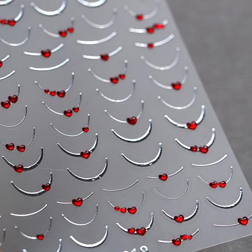 French Tip Nail Stickers with Heart Rhinestones DIY Manicure Decals