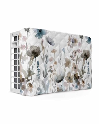 Falaniique 28x20x3.5 Watercolor Floral Indoor AC Cover with Double Insulation, Waterproof & Adjustable - Saddlebrown