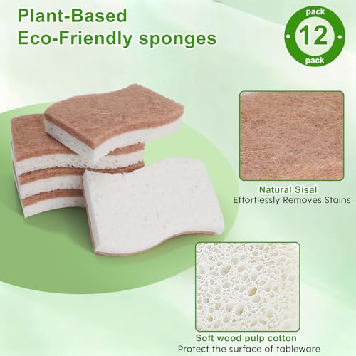 Eco-Friendly Natural Kitchen Sponges 12-Pack – Biodegradable Dual-Layer Dish Scrubbers
