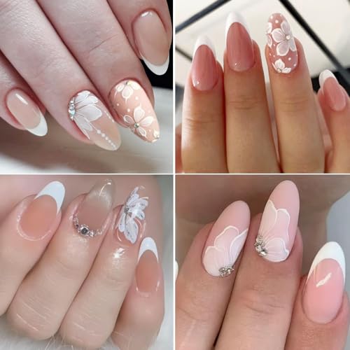 3D Embossed White Flower Nail Art Stickers Self-Adhesive Decals