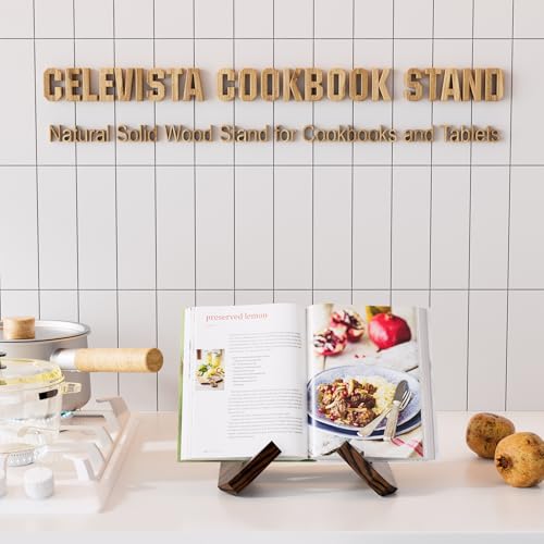 CeleVista Cookbook Stand - 6.5in Rustic Brown Book Holder for Kitchen