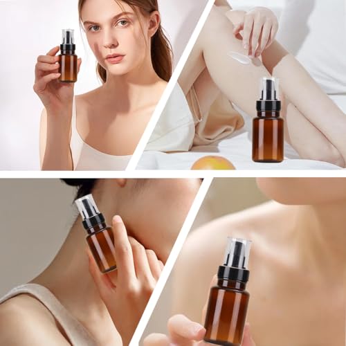 QUUPY 4oz Amber Plastic Lotion Pump Bottles 2Pcs Leakproof Refillable Travel Dispenser