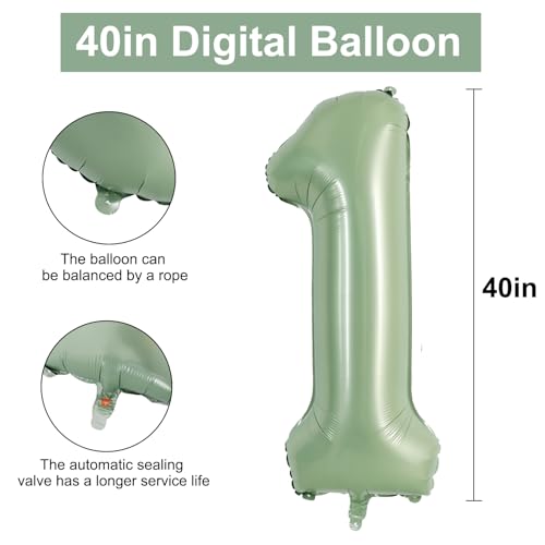 TONIFUL 40 Inch Sage Green Number 1 Balloon for Birthday Graduation Wedding Party Decor
