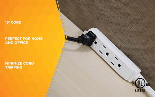 Woods 13-Foot SlimLine Angled Flat Plug Extension Cord, 3 Grounded Outlets
