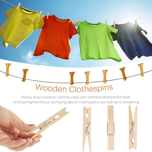 24 Pack Heavy Duty Wooden Clothespins - 3.55 Inch Outdoor Laundry & Craft Pins