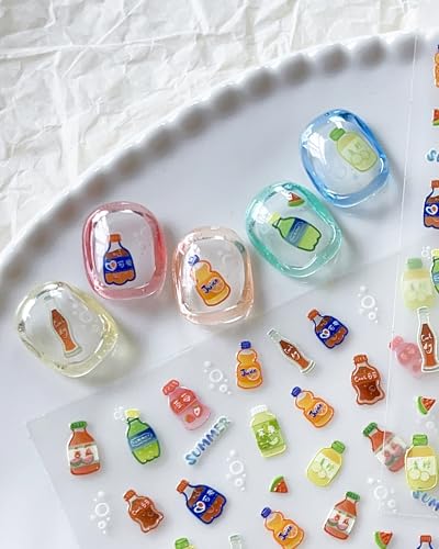 Lulir 3D Embossed Nail Stickers Cartoon Bubble Relief Art Decals