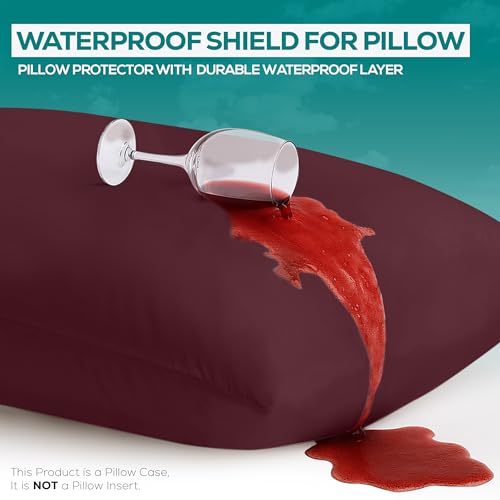 Utopia Bedding King Size Pillow Protectors Set of 2 Burgundy Zippered Waterproof Bed Bug Dust Mite Proof