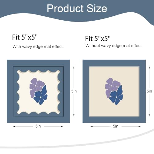 THKRLOF 5x5 Picture Frame, Blue Wooden Photo Frame with Wavy Mat