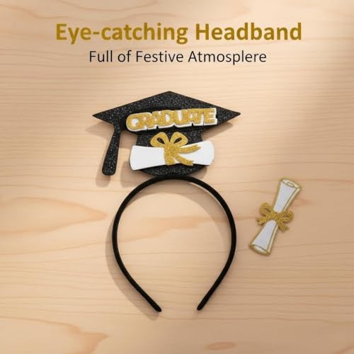 Embroidered Class of 2026 Graduation Stole and Golden Hairband Set