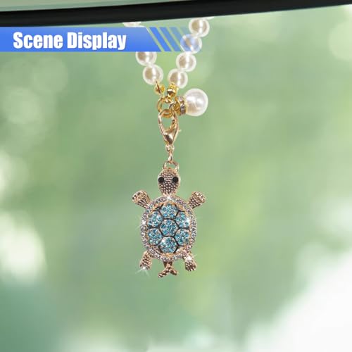 Bling Turtle Car Rear View Mirror Ornament - Rhinestone Pendant