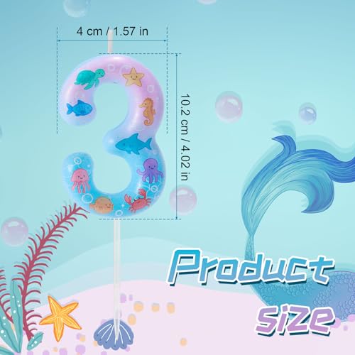 Mermaid Birthday Number 3 Candle - Ocean Themed Cake Topper