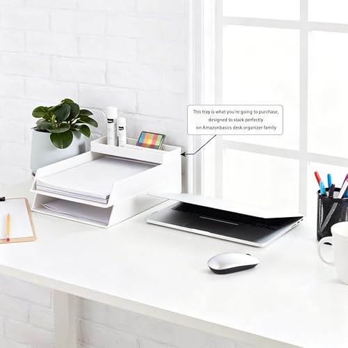 Amazon Basics White Rectangular Plastic Desk Organizer Half Accessory Tray 9.4" x 3.3" x 1"