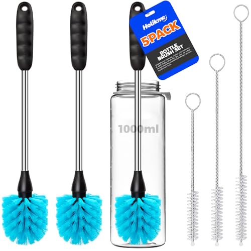 Holikme 5-Piece Bottle and Straw Cleaning Brush Set, 14" Blue