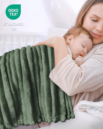 HOMRITAR Baby Fleece Blanket, 30x40 Soft Plush Crib Throw - Olive Green