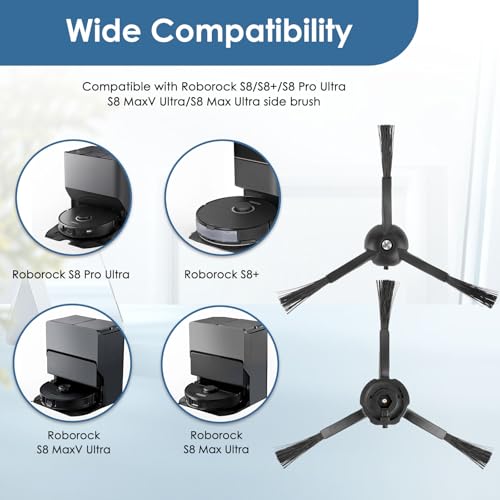 4-Pack 3-Armed Black Side Brushes Replacement for Roborock Robot Vacuums