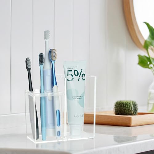 Clear Acrylic Toothbrush Holder with 5 Slots for Bathroom