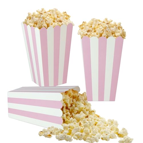 XIEHE 24-Pack Striped Popcorn Boxes – Pink Disposable Food & Candy Cups