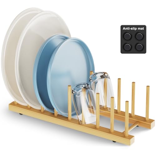 Mukylar 8-Slot Bamboo Dish Drying Rack - Eco-Friendly Plate & Bowl Organizer