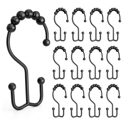 Black Beaded Shower Curtain Hooks - Set of 12 Decorative Rings