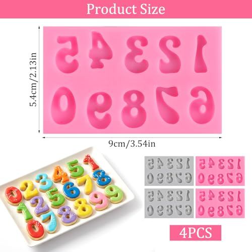 Guduling 4-Piece Silicone Number Molds for Chocolate, Fondant, and Candy