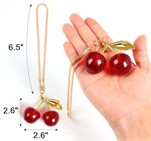 Briwill Cherry Rear View Mirror Charm - Silver & Red Car Accessories for Women, Gold & Red Variation