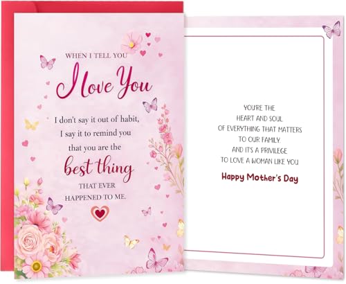 Elegant Mother's Day Card with Envelope - 5x7 Inch for Wife