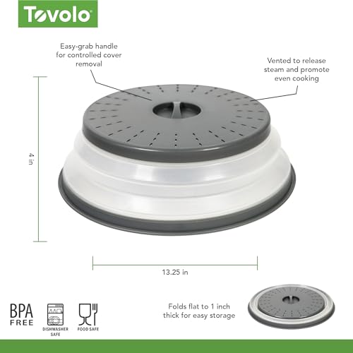 Tovolo Collapsible 13-Inch XL Microwave Splatter Cover Charcoal - Food-Safe Silicone, Vented & Multi-Use
