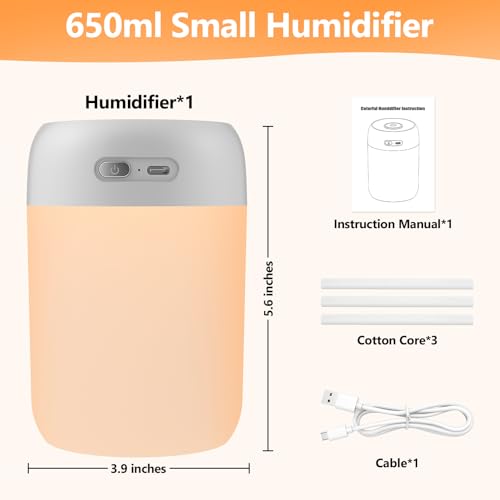 BAMCOO 650ml Indoor Plant Humidifier - Portable USB Mini Mist with LED Light, Light Grey