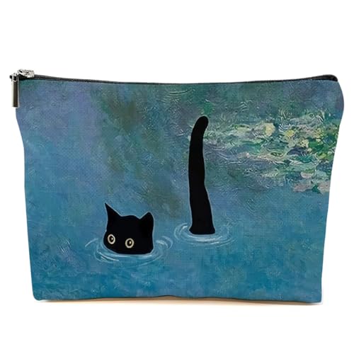 FTIRPW Funny Black Cat Makeup Bag - Water-Resistant Travel Cosmetic Pouch