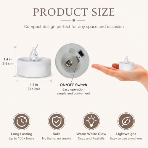 12-Pack LED Flameless Tea Lights with Timer - Warm White, Flickering, Battery Operated for Holiday & Party Decor