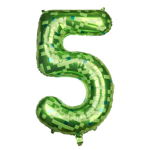 40-Inch Green Pixel Number 5 Foil Balloon for Parties