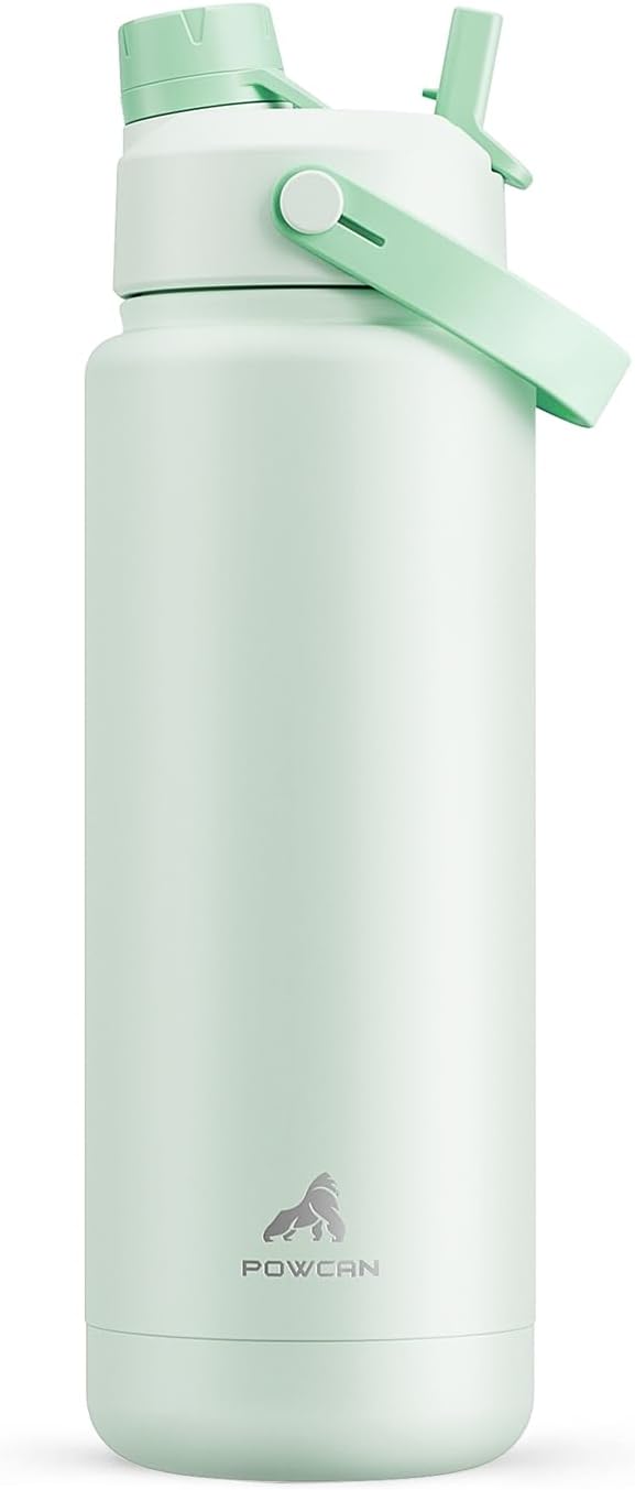 POWCAN 32 oz Insulated Water Bottle - 2-in-1 Straw & Spout Lid, Leak-Proof, BPA-Free | Mint Color
