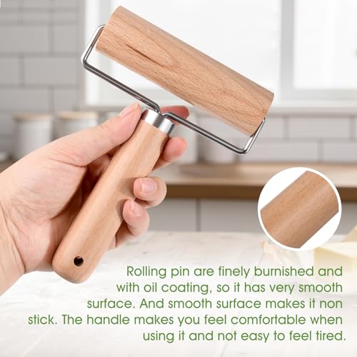 LorisArm Wooden Rolling Pin with Handle - Non-Stick Dough Roller for Baking