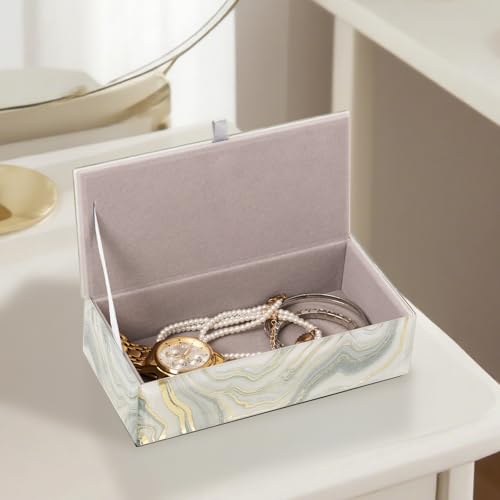 Glass Jewelry Box for Women and Girls - White Gold Small Velvet Organizer for Earrings, Rings, Bracelets - Birthday, Wedding, Christmas Gift