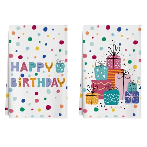 XCHI Happy Birthday Dish Towels Set of 2, 18x26 Inch Kitchen Decor