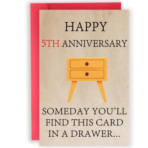 5 Year Anniversary Wood Card for Husband Wife - Funny 5th Gift