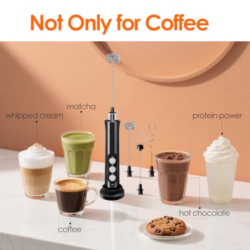 Styuanmmy Rechargeable Milk Frother, Black 3-Speed Electric Handheld Mixer