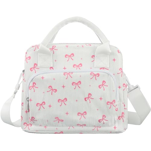 Large Pink Bow Insulated Lunch Bag with Adjustable Shoulder Strap