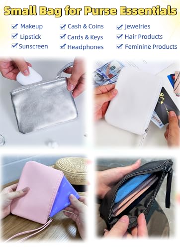 2 Pack Small Zipper Pouch Wristlet Wallet & Mini Makeup Bag