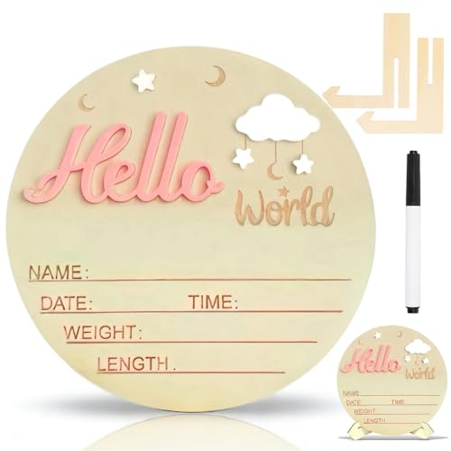 Personalized Hello World Newborn Announcement Sign - 5.9" Wooden Keepsake