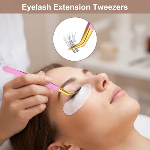 Lash Extension Tweezers Set - 2 Pcs Stainless Steel Isolating Tweezers