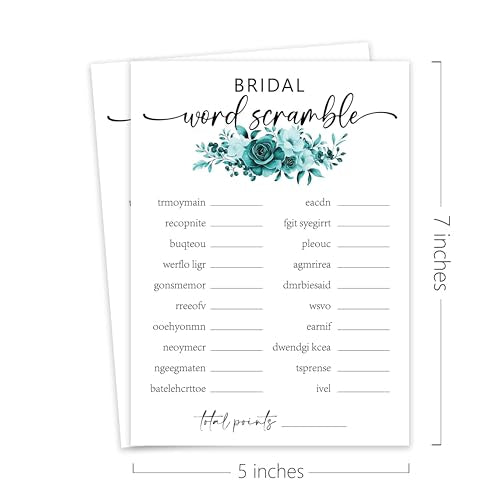 Bridal Shower Word Scramble Game Cards - Turquoise Floral Design