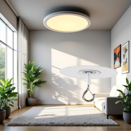 Adhesive Ceiling Hooks with Safety Clasp - Drill Free Silver Hooks (3 Pack)