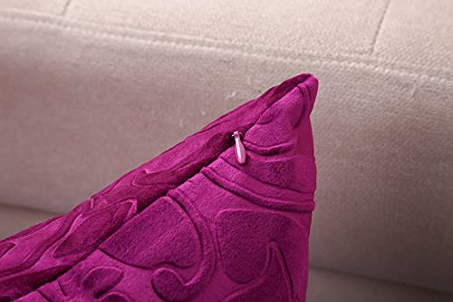 TangDepot Embossed Velvet Throw Pillow Cover, 12" x 12", Deep Magenta