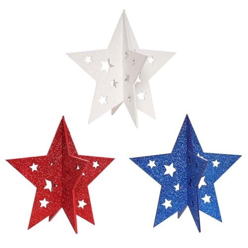 Patriotic Wooden Star Decorations Set of 3 for 4th of July